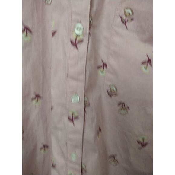 Croft&Barrow Woman 2X Shirt Pink Yellow Floral Collared Button Roll Tab Sleeve - Picture 5 of 10